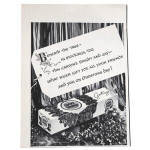 Lucky Strike Cigarette Advertisement B&W Vintage Christmas Holiday Tobacciana